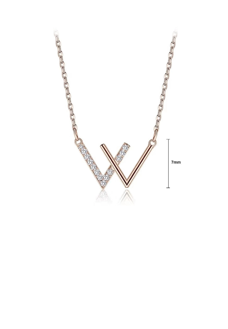 925 Sterling Silver Plated Rose Gold Fashion Simple English Alphabet W Necklace with Cubic Zirconia - Luxurious Look