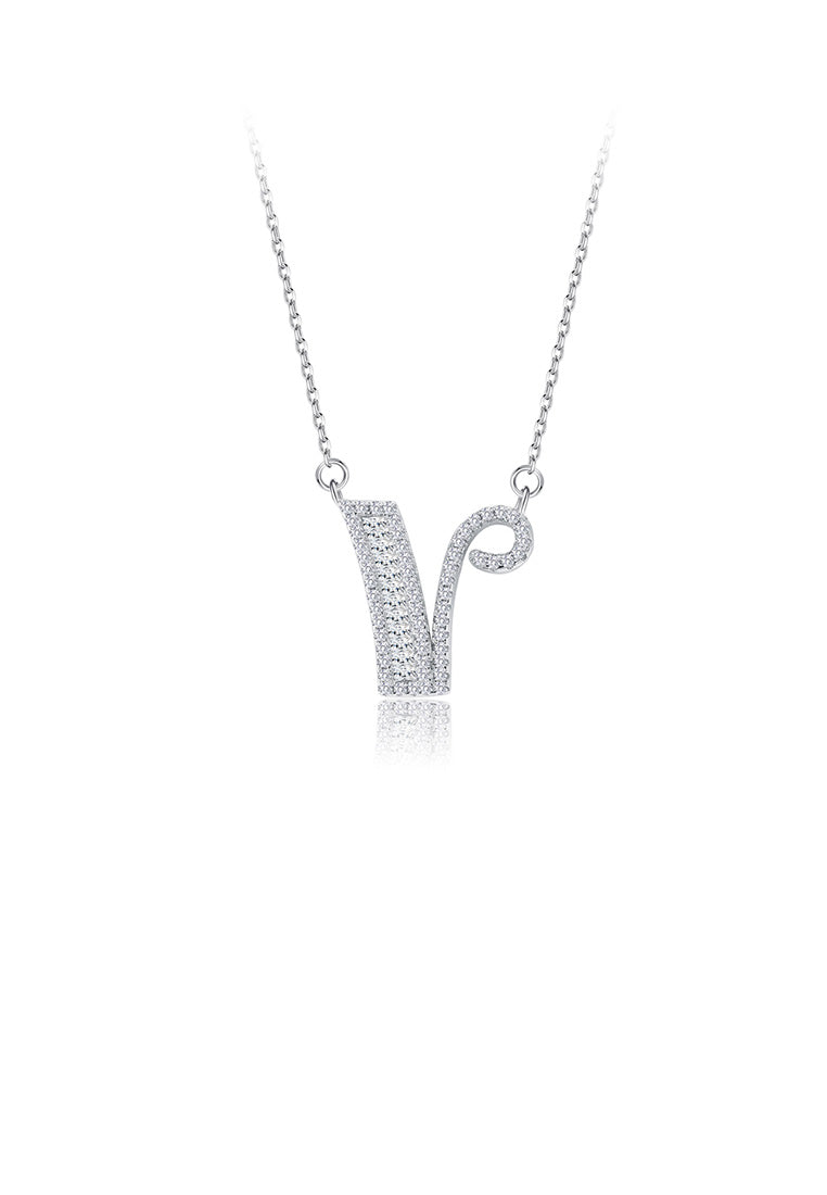 925 Sterling Silver Fashion Personality English Alphabet V Cubic Zircon Necklace