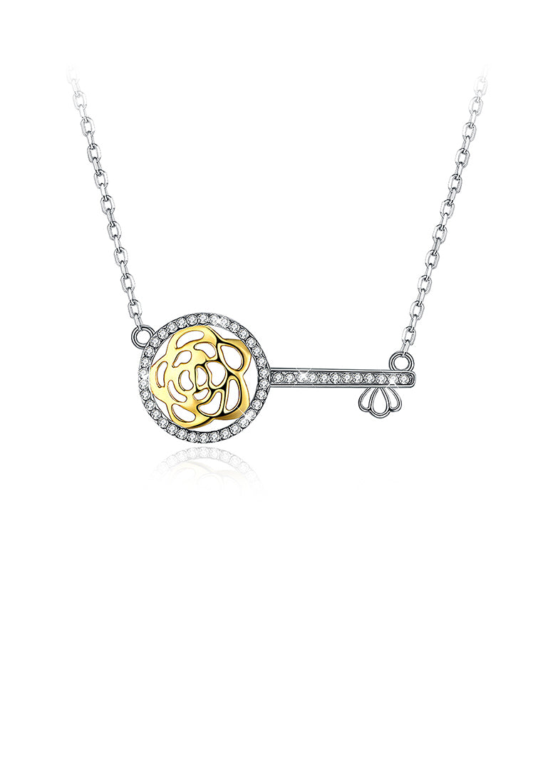 925 Sterling Silver Key Necklace with Austrian Element Crystal and Necklace