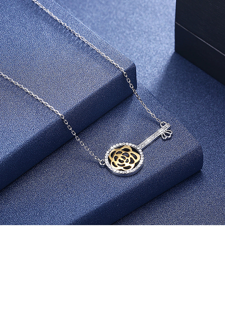 925 Sterling Silver Key Necklace with Austrian Element Crystal and Necklace