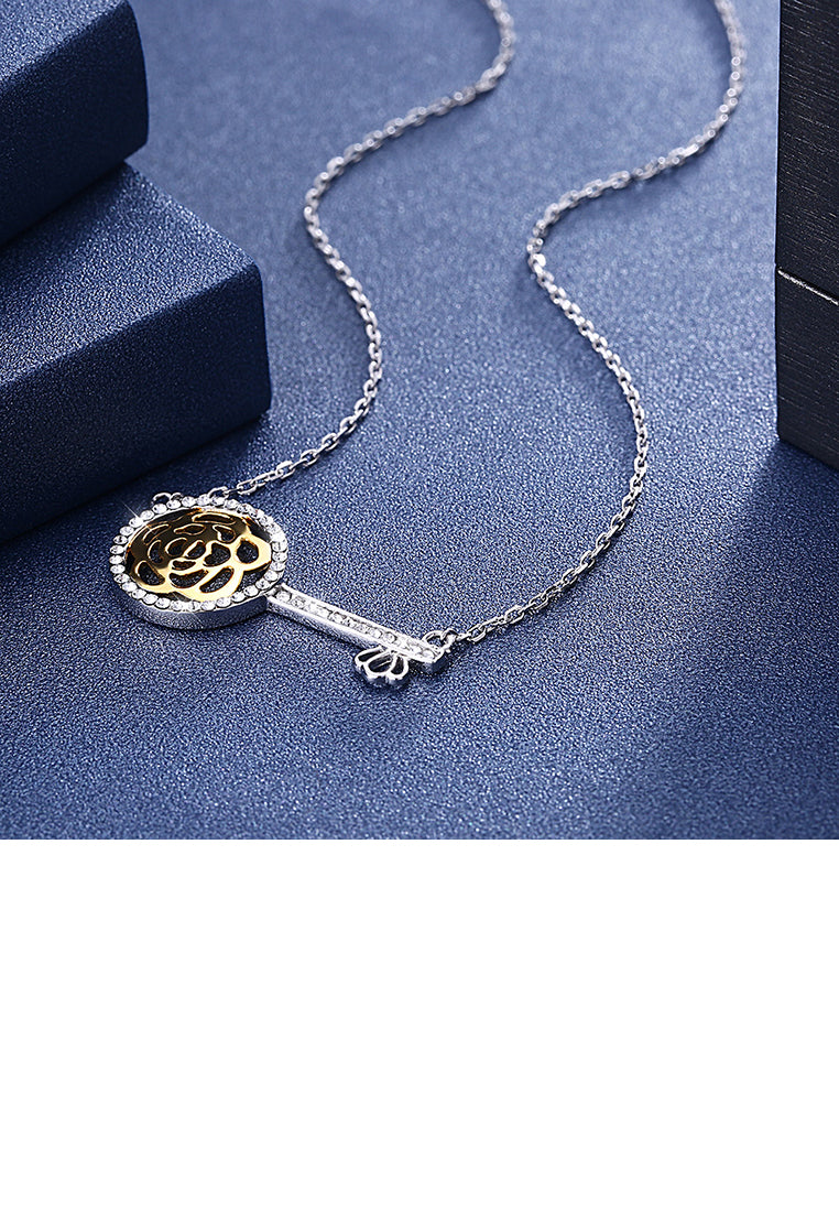 925 Sterling Silver Key Necklace with Austrian Element Crystal and Necklace