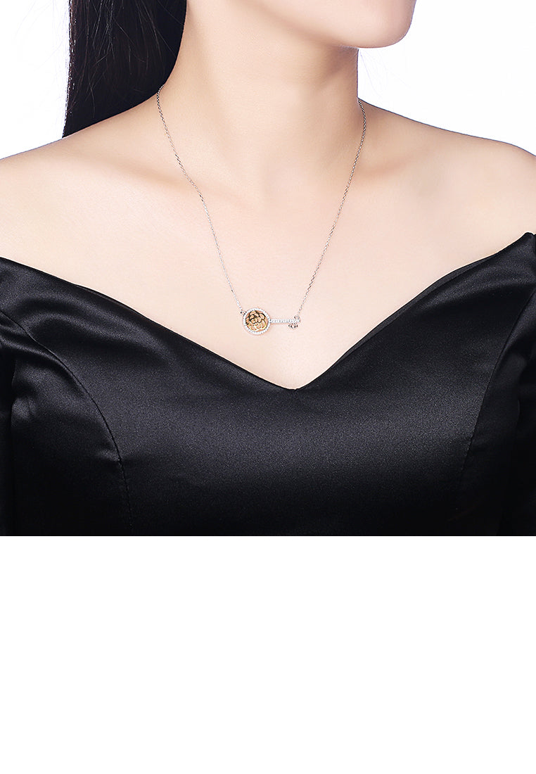 925 Sterling Silver Key Necklace with Austrian Element Crystal and Necklace