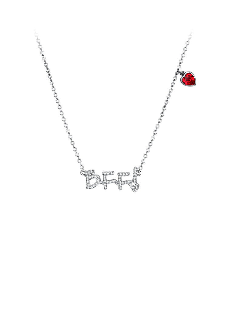 925 Sterling Silver Fashion Letter BFF and Red Heart Necklace with Austrian Element Crystal - Vibrant Color