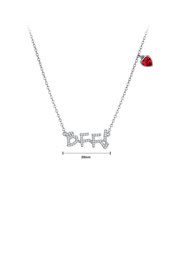 925 Sterling Silver Fashion Letter BFF and Red Heart Necklace with Austrian Element Crystal - Vibrant Color