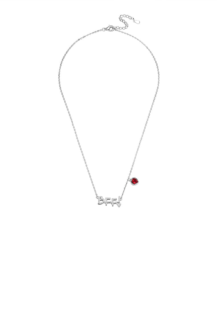 925 Sterling Silver Fashion Letter BFF and Red Heart Necklace with Austrian Element Crystal - Vibrant Color
