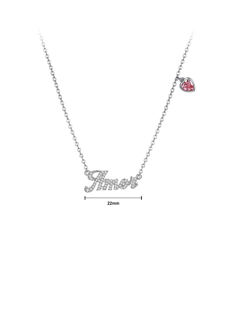 925 Sterling Silver Letter Amor and Red Heart Necklace with Austrian Element Crystal - Vibrant Color