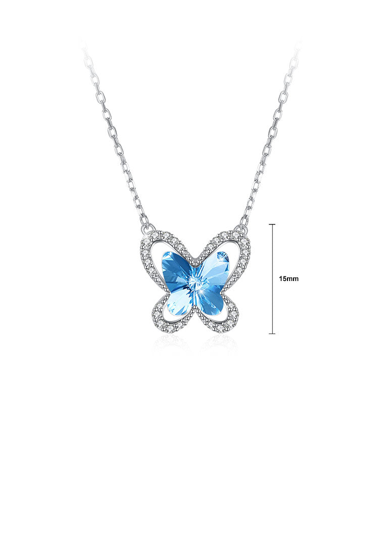 925 Sterling Silver Fashion Elegant Butterfly Necklace with Blue Austrian Element Crystal