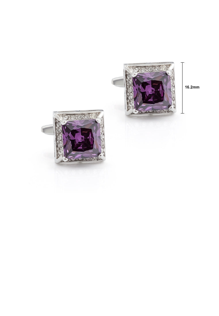 Fashion Bright Geometric Square Purple Cubic Zirconia Cufflinks - Luxurious Look
