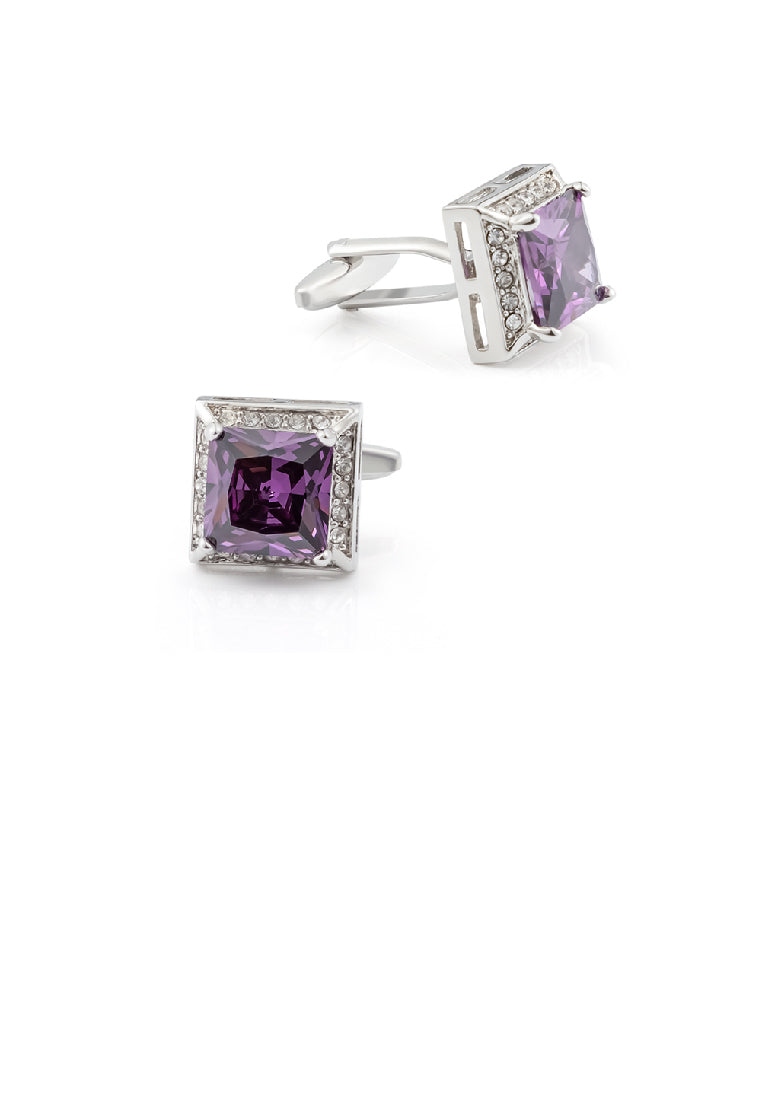 Fashion Bright Geometric Square Purple Cubic Zirconia Cufflinks - Luxurious Look