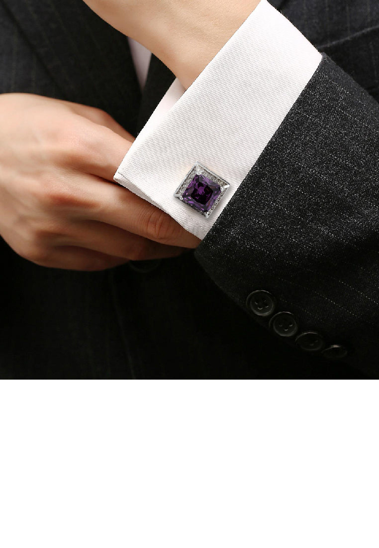 Fashion Bright Geometric Square Purple Cubic Zirconia Cufflinks - Luxurious Look