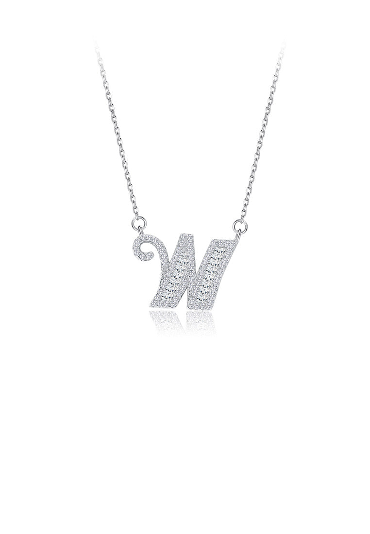 925 Sterling Silver Fashion Personality English Alphabet W Cubic Zircon Necklace