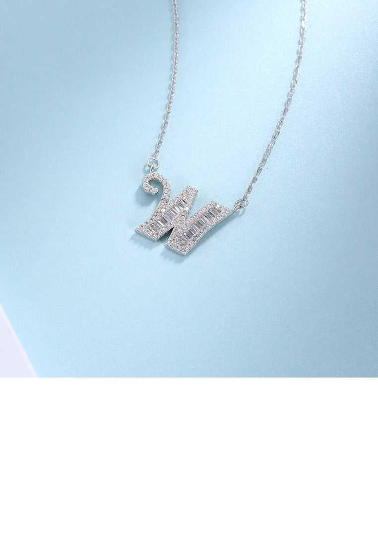 925 Sterling Silver Fashion Personality English Alphabet W Cubic Zircon Necklace