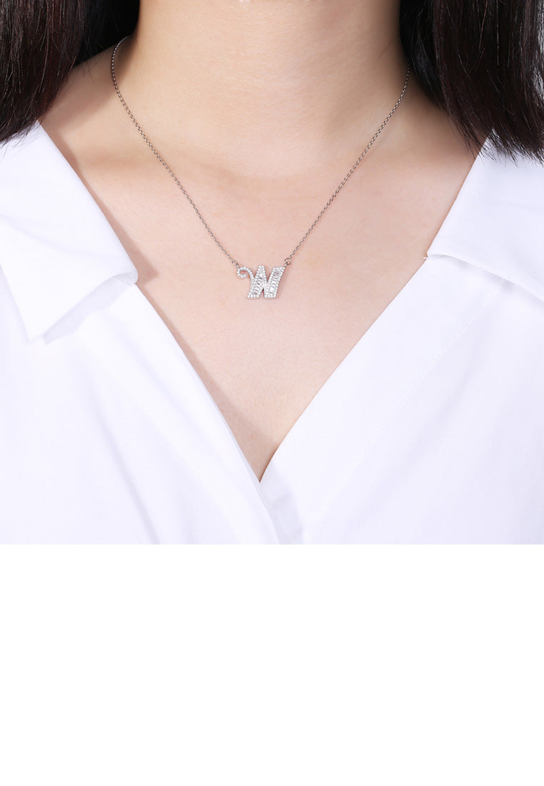 925 Sterling Silver Fashion Personality English Alphabet W Cubic Zircon Necklace