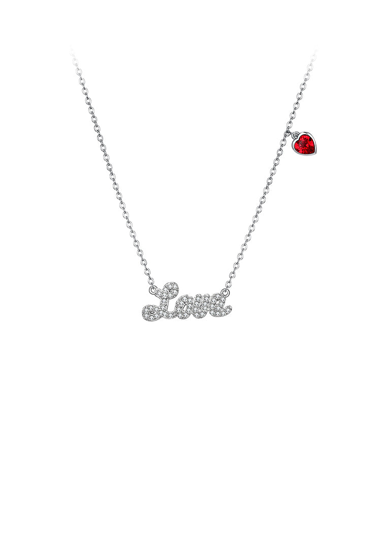925 Sterling Silver Romantic Letter Love and Red Heart Necklace with Austrian Element Crystal - Vibrant Color