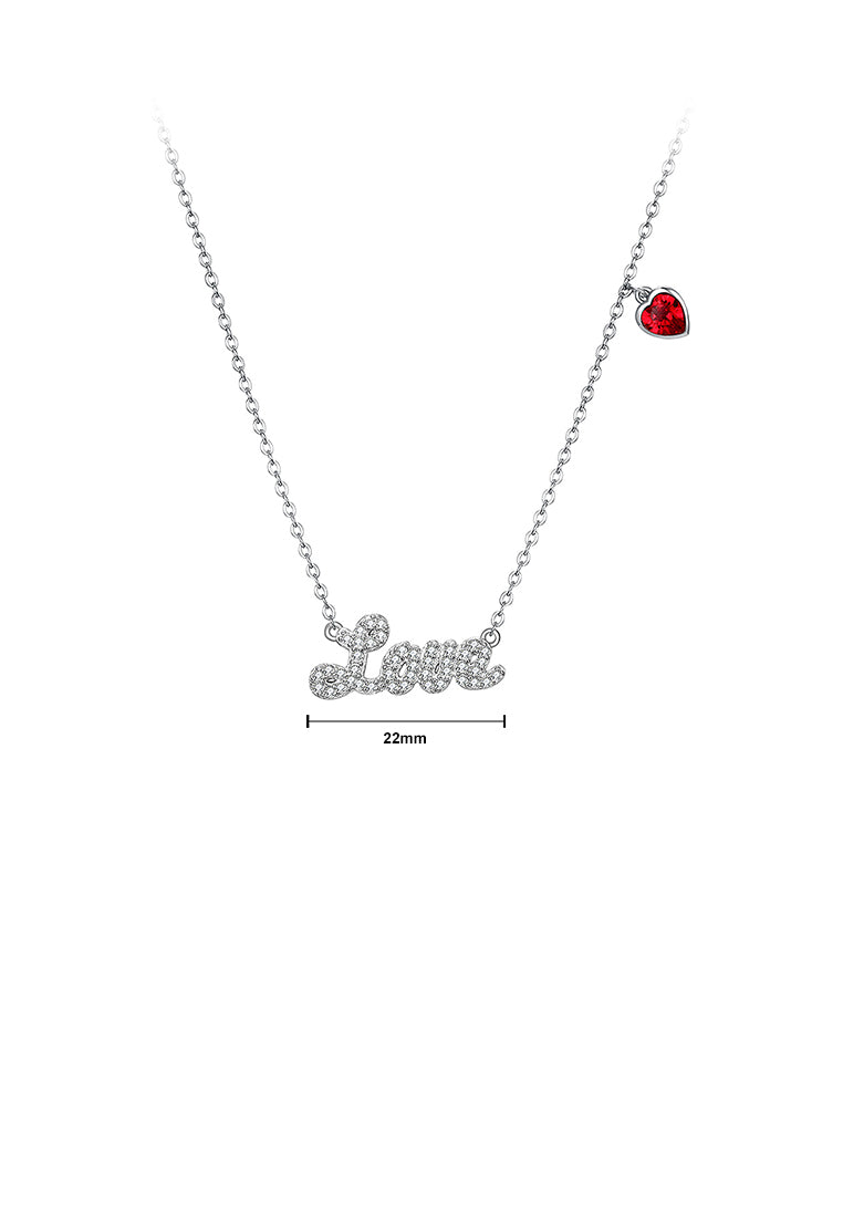 925 Sterling Silver Romantic Letter Love and Red Heart Necklace with Austrian Element Crystal - Vibrant Color