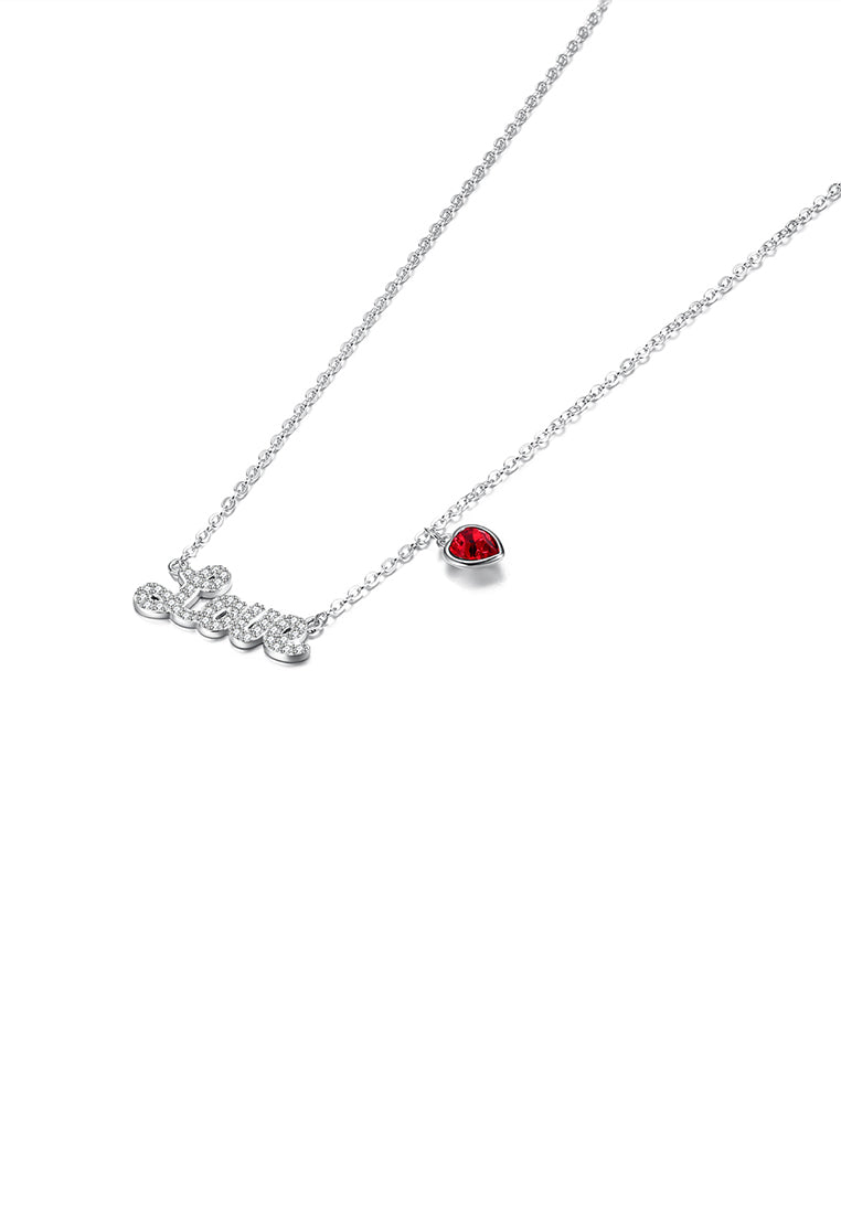 925 Sterling Silver Romantic Letter Love and Red Heart Necklace with Austrian Element Crystal - Vibrant Color