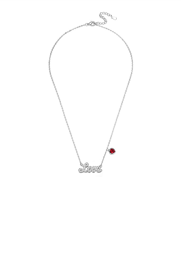 925 Sterling Silver Romantic Letter Love and Red Heart Necklace with Austrian Element Crystal - Vibrant Color