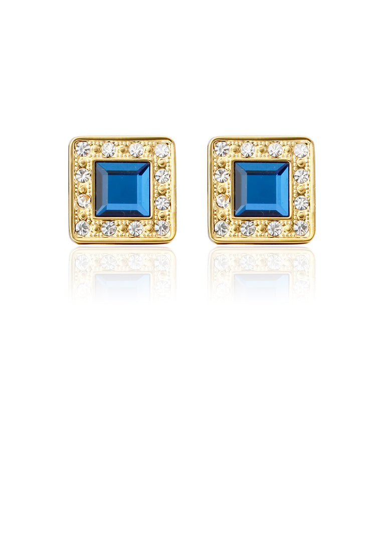 Fashion and Simple Plated Gold Geometric Square Cufflinks with Blue Cubic Zirconia - Luxurious Look