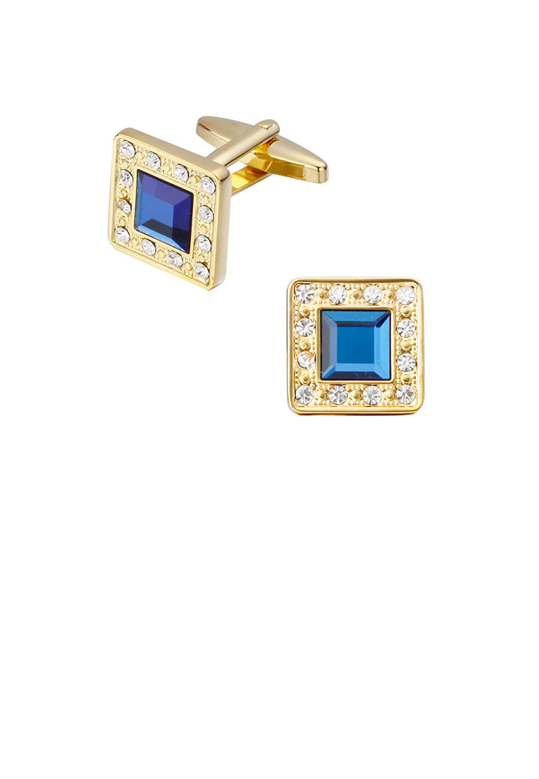 Fashion and Simple Plated Gold Geometric Square Cufflinks with Blue Cubic Zirconia - Luxurious Look