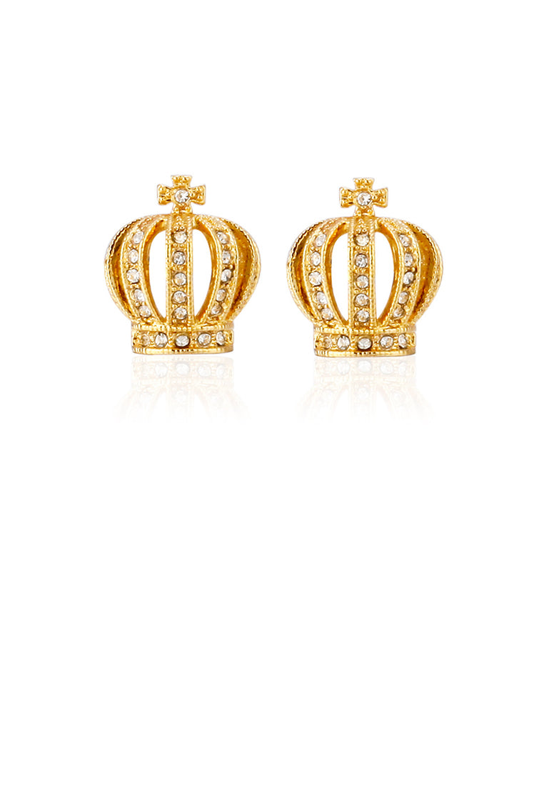 Fashion Simple Plated Gold Crown Cufflinks with Cubic Zirconia - Luxurious Look