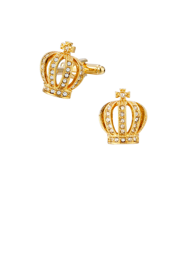 Fashion Simple Plated Gold Crown Cufflinks with Cubic Zirconia - Luxurious Look