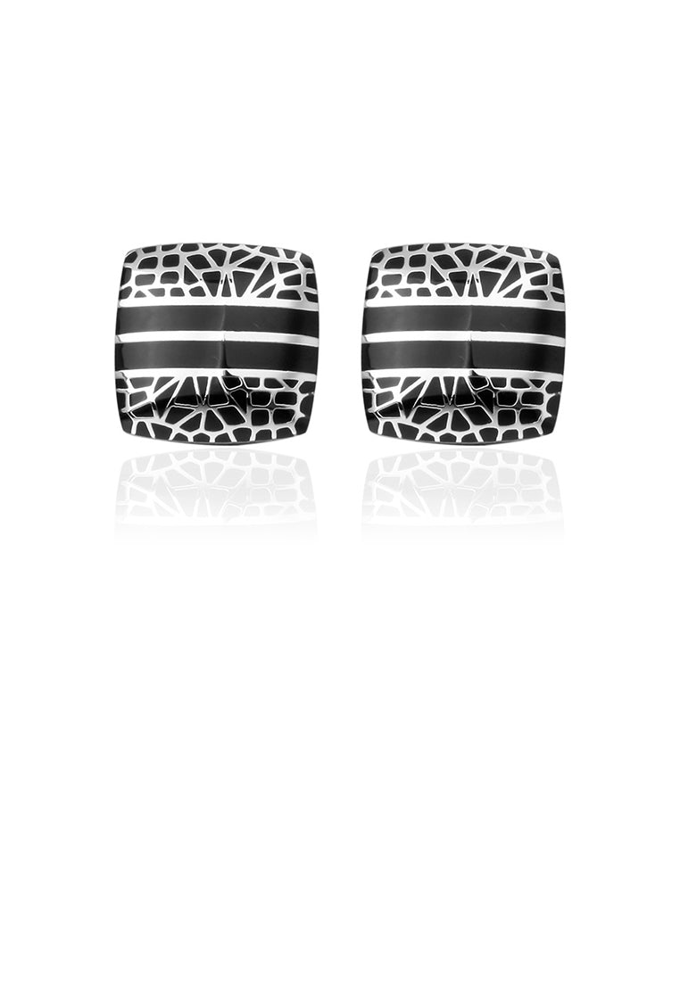 Fashion and Simple Black Spider Grid Geometric Square Cufflinks