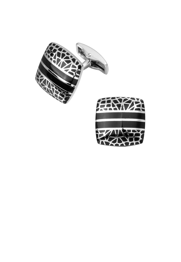 Fashion and Simple Black Spider Grid Geometric Square Cufflinks