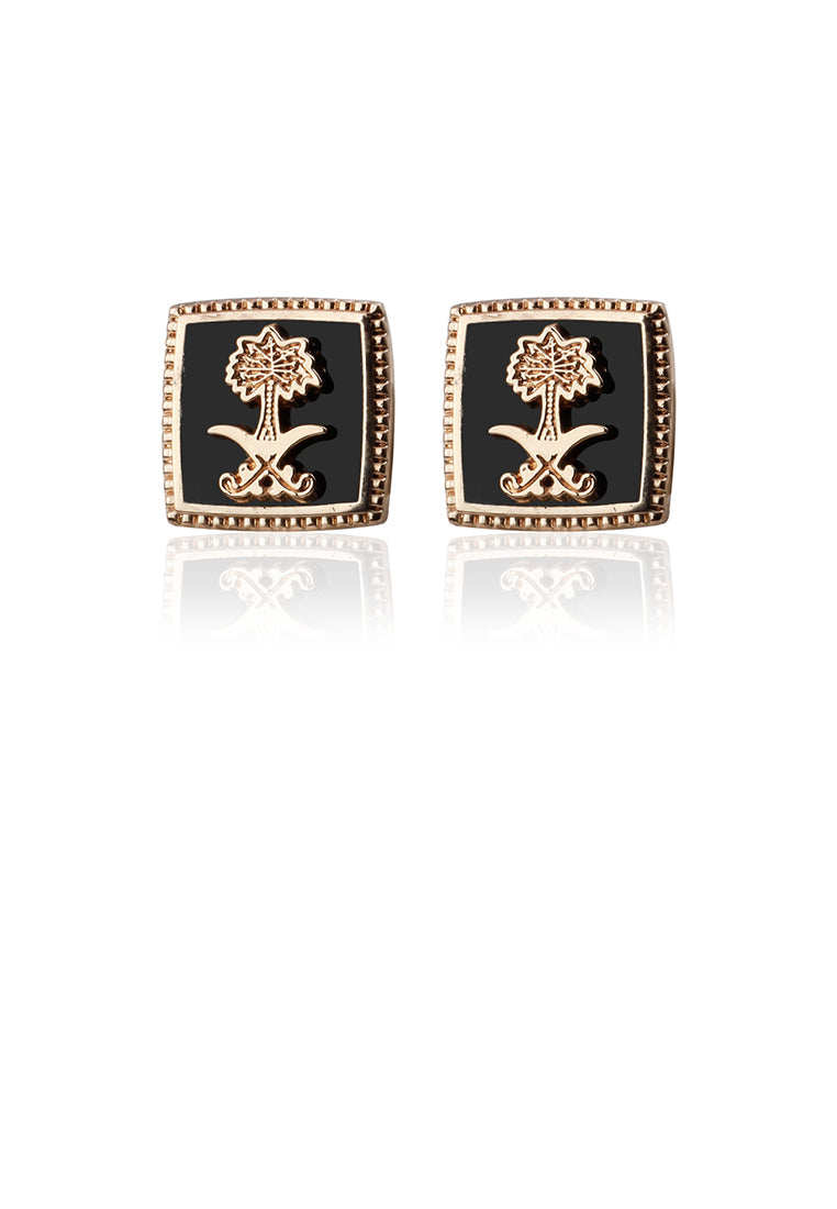 Fashion and Elegant Plated Rose Gold Flower Geometric Square Cufflinks