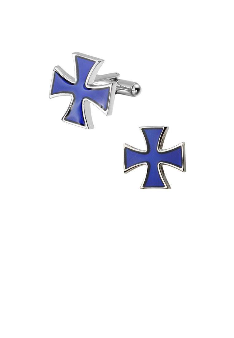 Fashion and Simple Enamel Blue Cross Cufflinks
