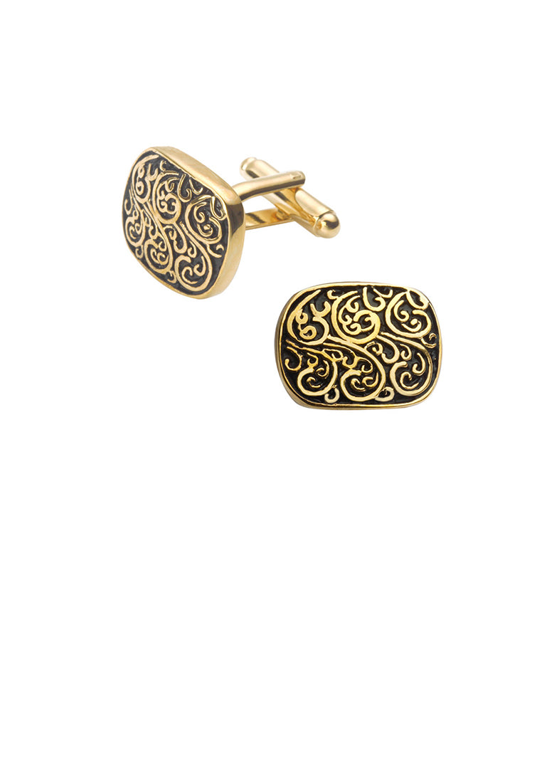 Simple Vintage Plated Gold Pattern Geometric Square Cufflinks