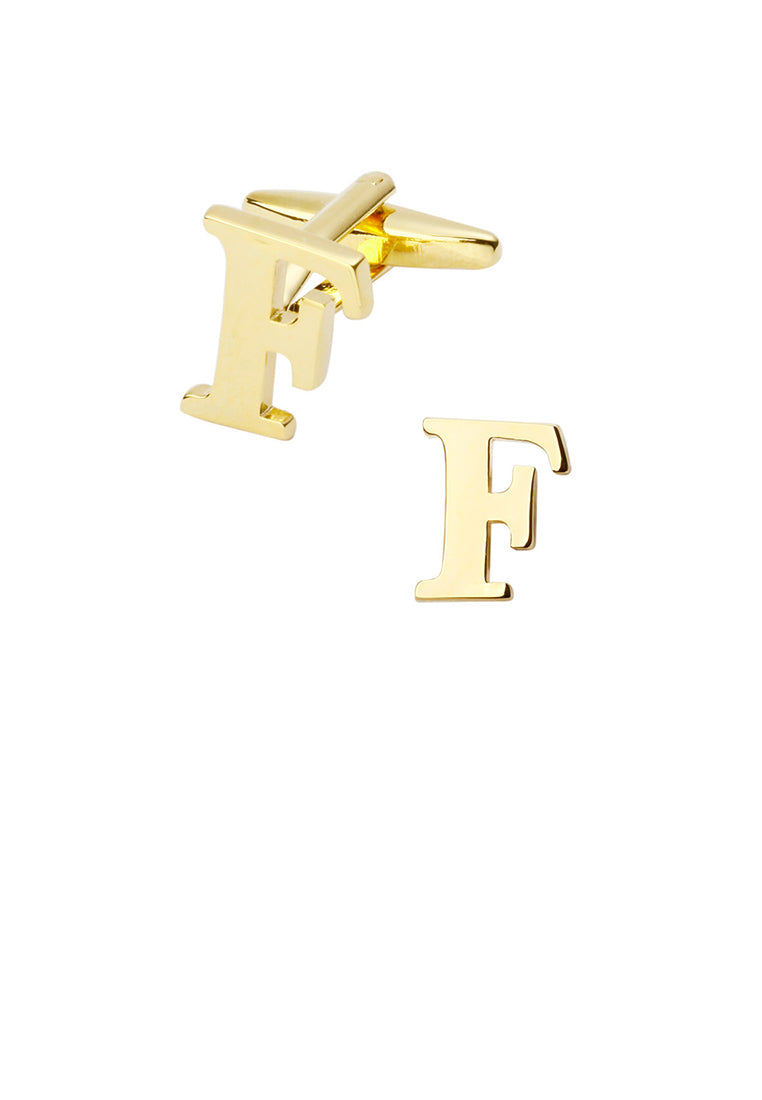 Simple and Fashion Plated Gold English Alphabet F Cufflinks
