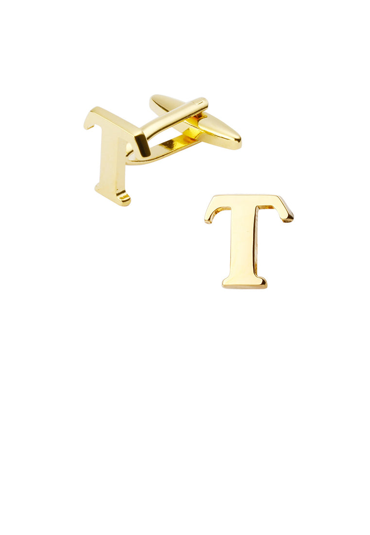 Simple and Fashion Plated Gold English Alphabet T Cufflinks
