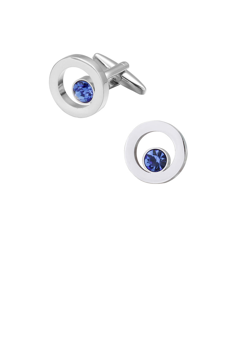 Simple and Fashion Geometric Circle Cufflinks with Blue Cubic Zirconia - Luxurious Look