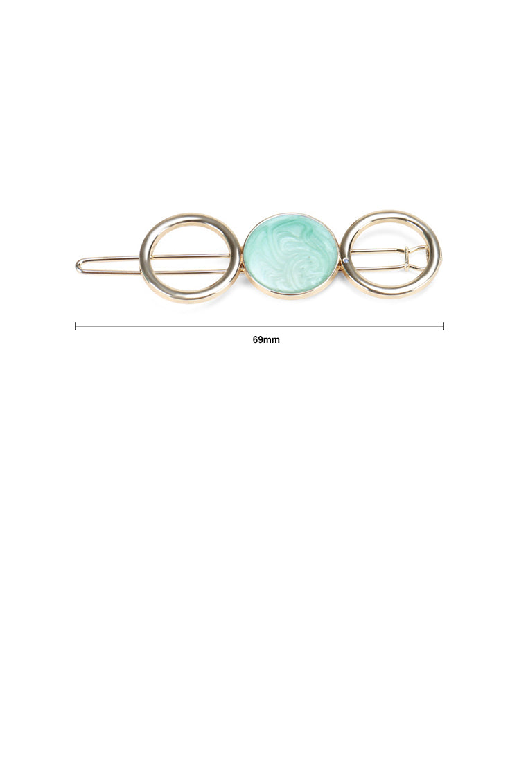 Fashion Simple Plated Gold Green Round Hair Clip