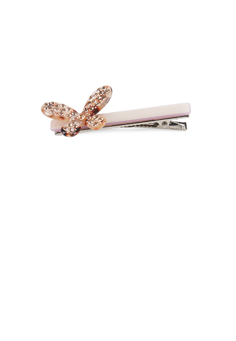 Simple And Sweet Brown Butterfly Hair Clip With Cubic Zirconia - Luxurious Look - Vibrant Color