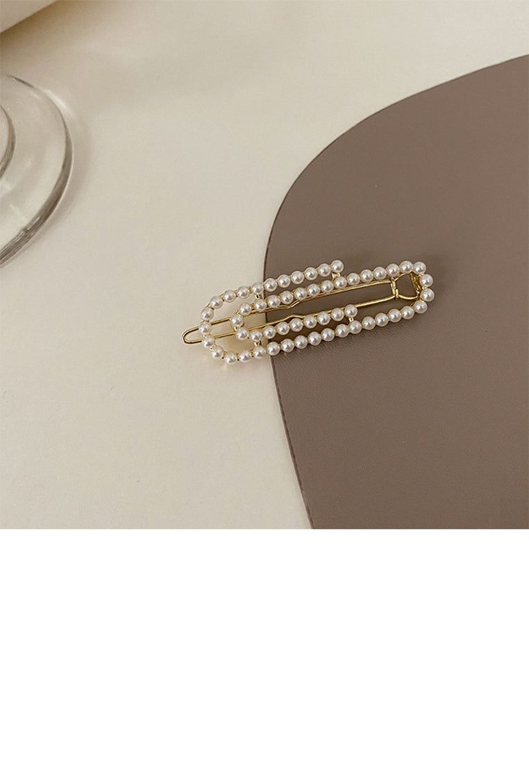 Simple And Creative Plated Gold Imitation Pearl Paper Clip Style Hair Clip - Luxurious Look