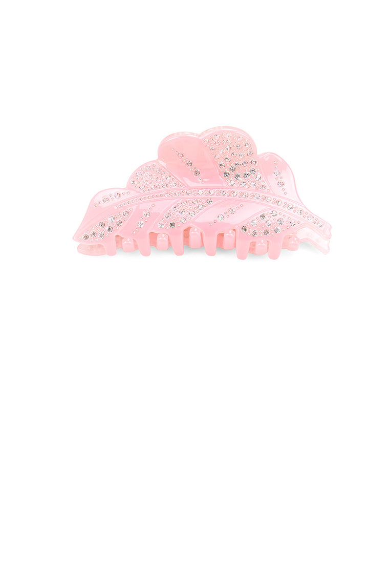 Fashion And Elegant Pink Leaf Hair Claw With Cubic Zirconia - Elegant Hairpiece - Luxurious Look - Vibrant Color