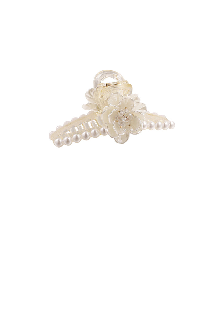 Fashion And Elegant Floral Geometric Imitation Pearl Hair Claw - Elegant Hairpiece - Luxurious Look