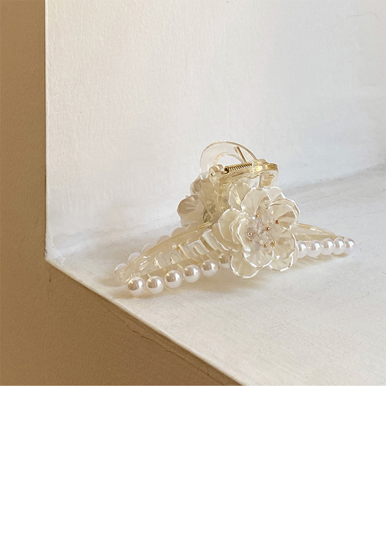 Fashion And Elegant Floral Geometric Imitation Pearl Hair Claw - Elegant Hairpiece - Luxurious Look