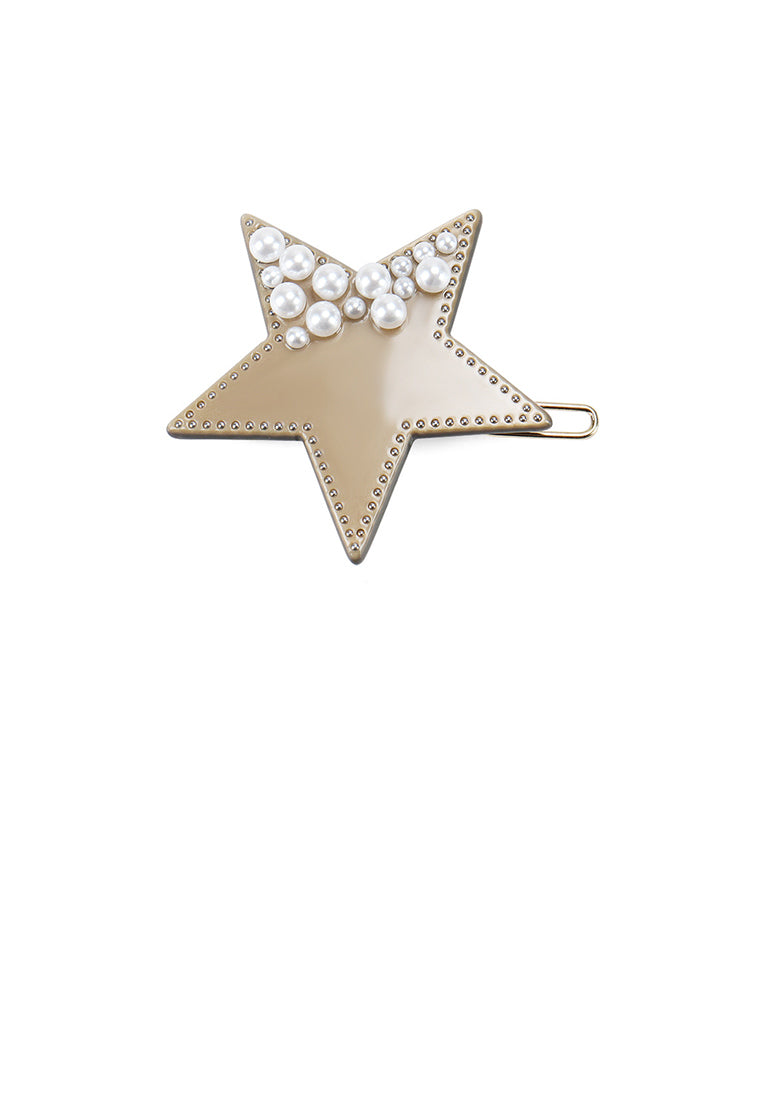 Fashion And Cute Brown Star Imitation Pearl Hair Clip - Luxurious Look - Vibrant Color