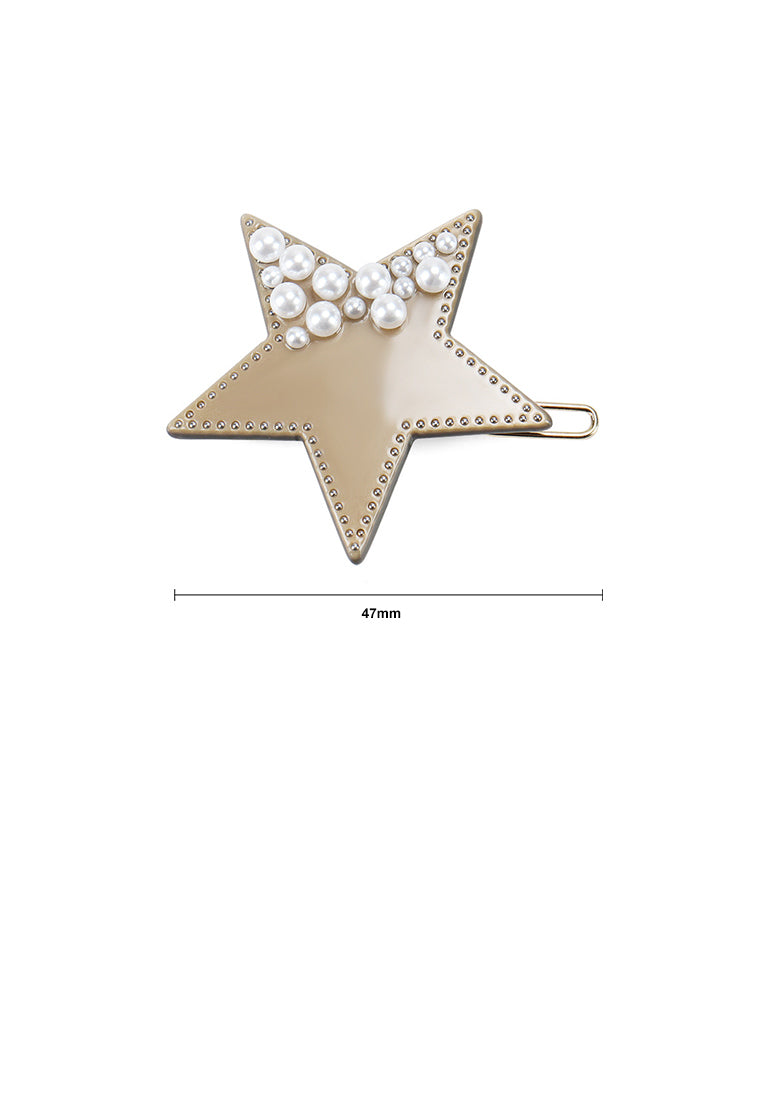 Fashion And Cute Brown Star Imitation Pearl Hair Clip - Luxurious Look - Vibrant Color
