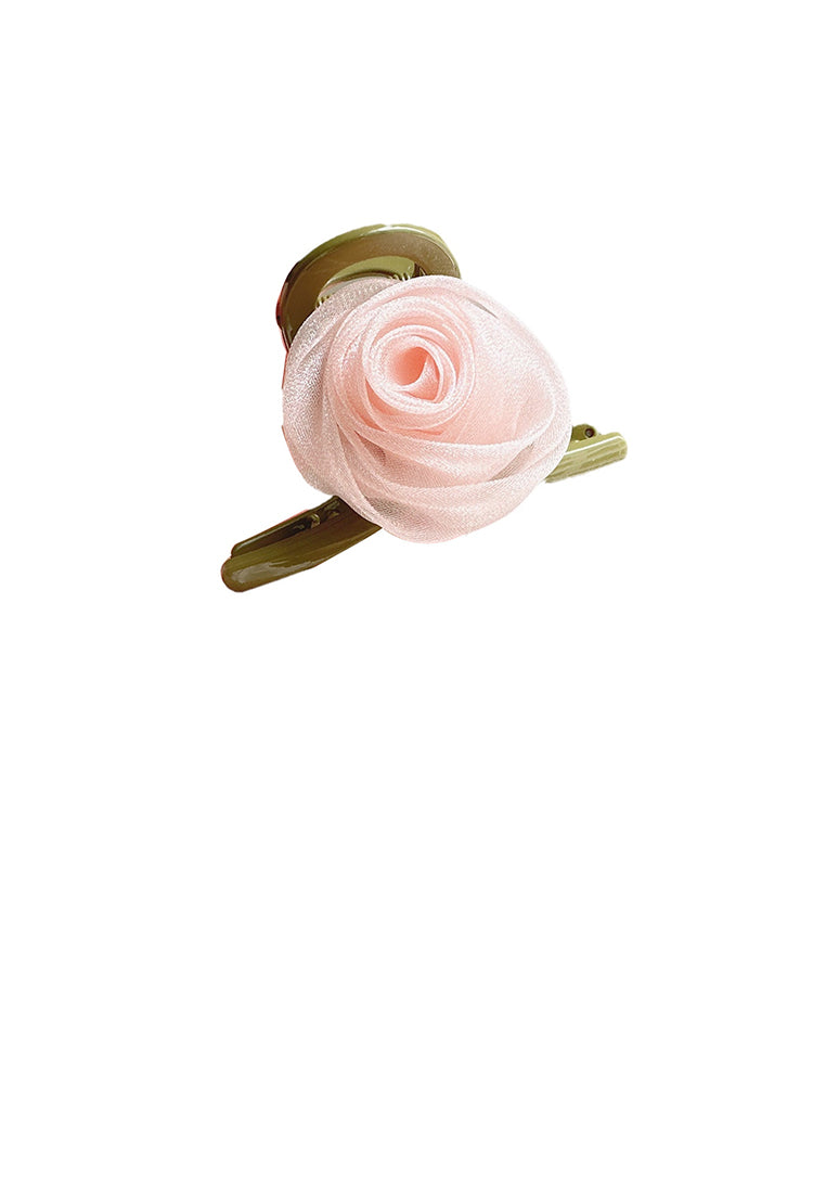 Fashion And Sweet Pink Mesh Rose Geometric Hair Claw - Elegant Hairpiece - Vibrant Color