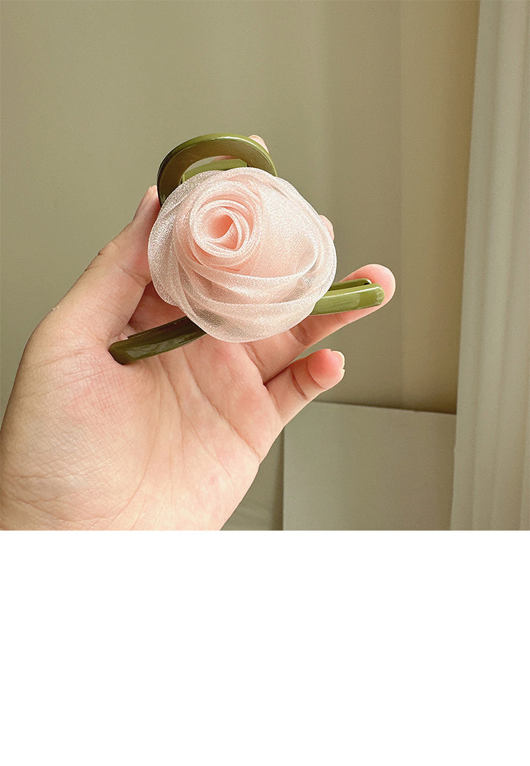 Fashion And Sweet Pink Mesh Rose Geometric Hair Claw - Elegant Hairpiece - Vibrant Color