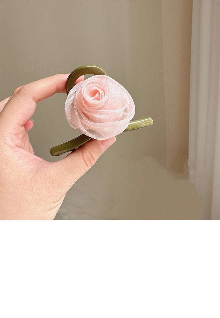 Fashion And Sweet Pink Mesh Rose Geometric Hair Claw - Elegant Hairpiece - Vibrant Color