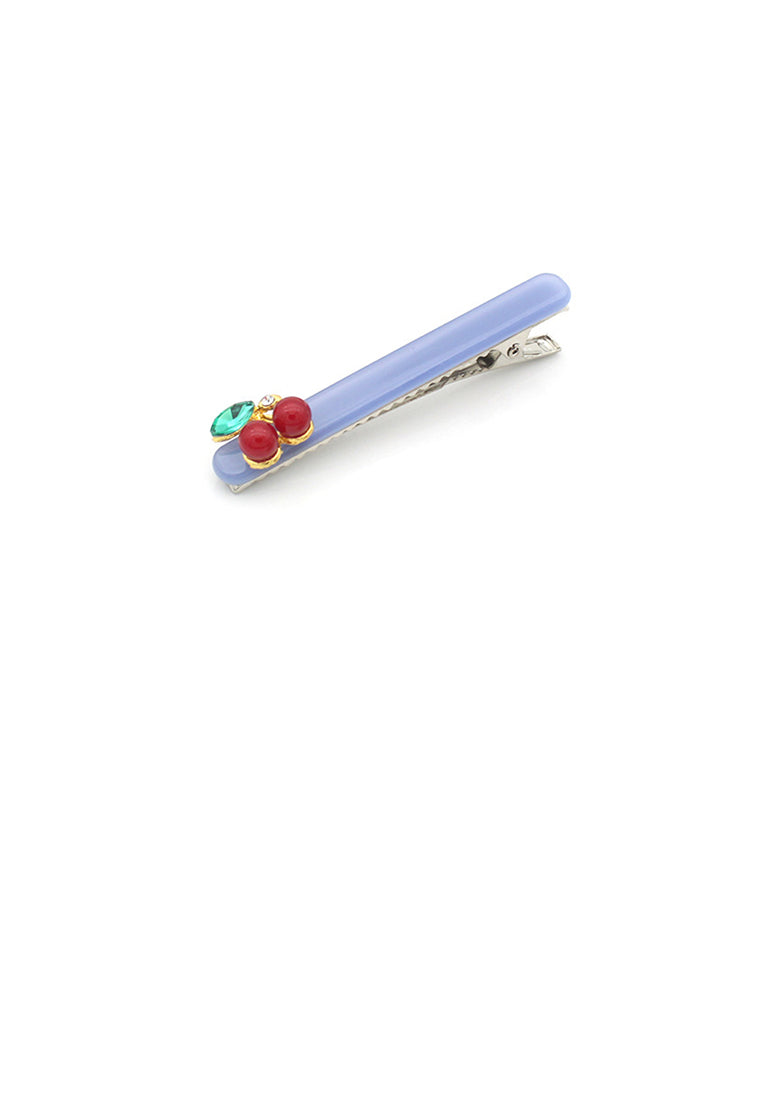 Simple And Sweet Cherry Blue Strip Geometric Hair Clip