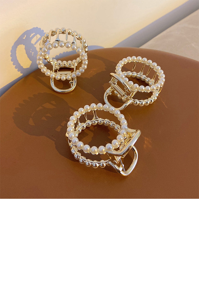 Fashion And Elegant Plated Gold Geometric Circle Imitation Pearl Hair Claw - Elegant Hairpiece - Luxurious Look