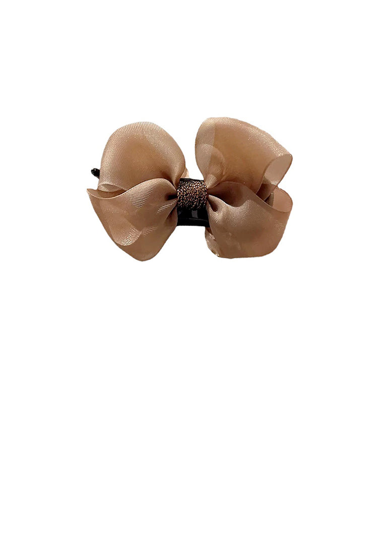 Simple And Sweet Mesh Brown Ribbon Hair Claw - Elegant Hairpiece - Vibrant Color