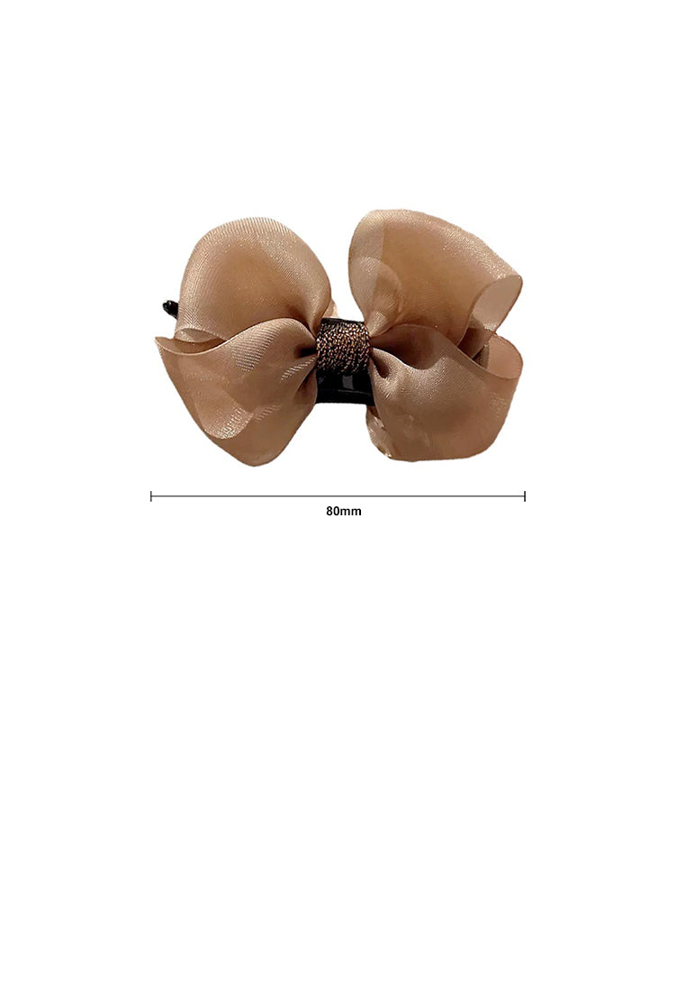 Simple And Sweet Mesh Brown Ribbon Hair Claw - Elegant Hairpiece - Vibrant Color