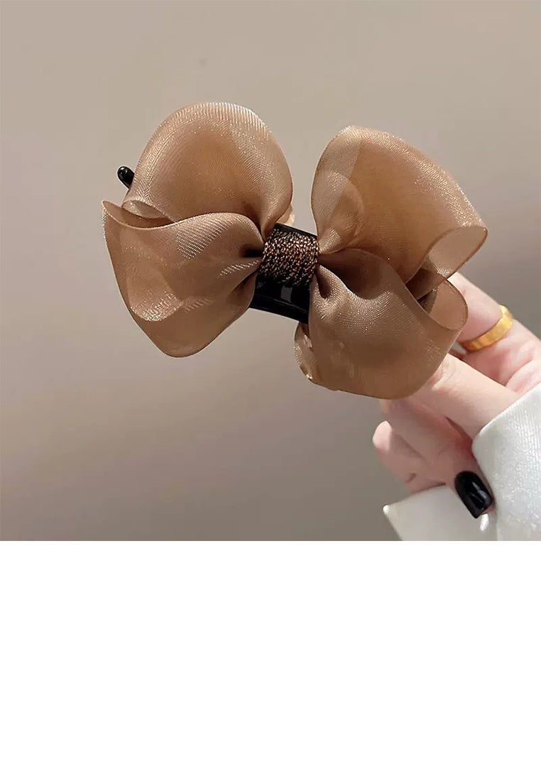 Simple And Sweet Mesh Brown Ribbon Hair Claw - Elegant Hairpiece - Vibrant Color