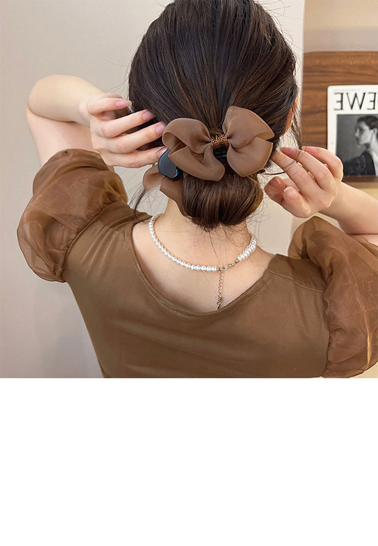 Simple And Sweet Mesh Brown Ribbon Hair Claw - Elegant Hairpiece - Vibrant Color
